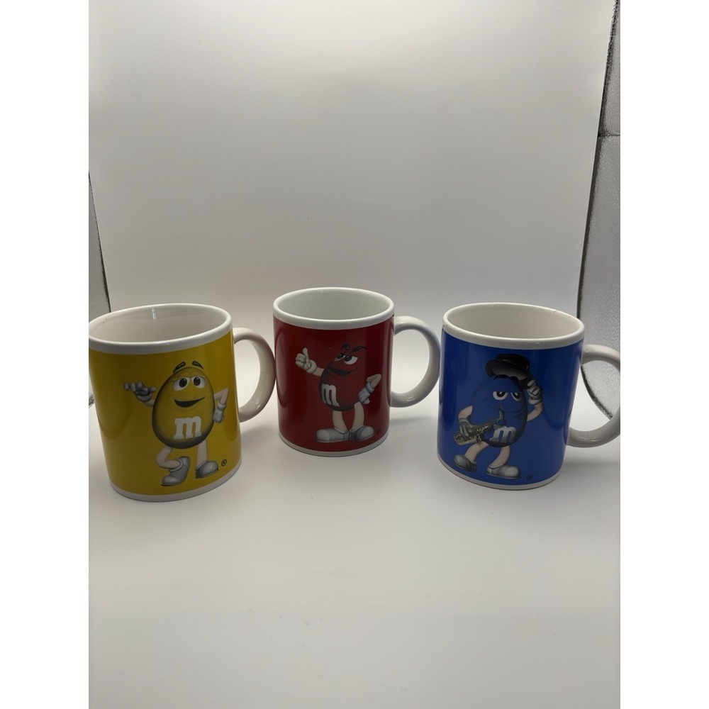 M&M Coffee Mugs Cups 3 Pack Yellow/Blue/Red By Cyrk Inc. Vintage Collectible